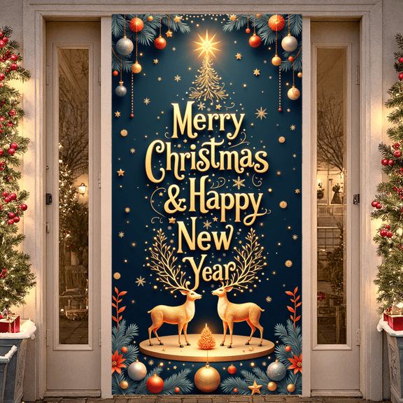Festive Design Christmas Banner Holiday Decoration Reindeer Image New Year Celebration Happy Holidays for Indoor Decoration Party Celebration Family Gathering