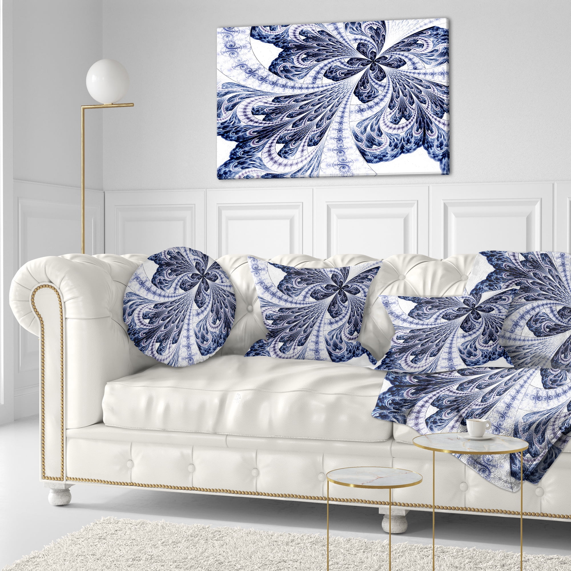 Designart Symmetrical Purple Fractal Flower - Abstract Throw Pillow - 12x20