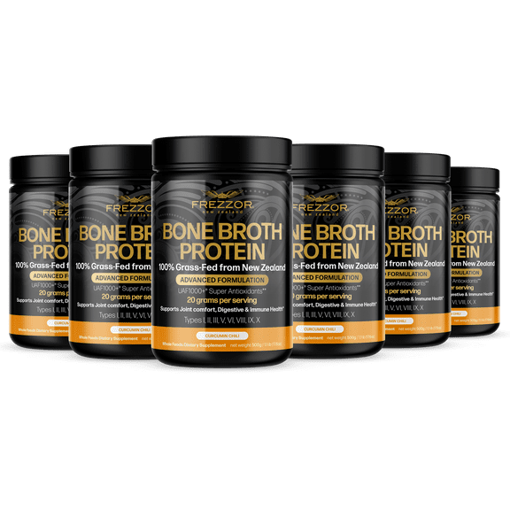 FREZZOR 100% Grass-Fed Collagen Protein Bone Broth Protein Powder, Anti-Aging, Weight-Loss, 6 Bottles, 3000 Grams