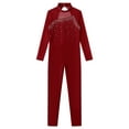 thumbnail image 5 of YiZYiF Girls Juniors Shiny Rhinestone Dance Jumpsuit Full Body Mesh Sleeve Gymnastics Bodysuit Burgundy 12, 5 of 7