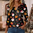 thumbnail image 2 of larppty Christmas Shirts for Women 3/4 Length Sleeve Tops Henley Neck T Shirts Xmas Gifts (Black, 3XL), 2 of 9