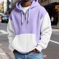 thumbnail image 3 of Men's Color Block Quarter-Zip Hooded Waffle Knit Sweatshirt, Thickened Fleece Texture Pullover, Fall Spring Street Style,Purple,5XL, 3 of 5