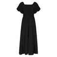 thumbnail image 5 of PiGOGI Women's Puff Sleeve Dress Long Solid Color Loose Fit Casual Summer Maxi Dress Black L, 5 of 7
