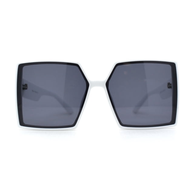 Lunettes de Soleil Papillon pour Femmes à Forme Carrée Géométrique, Fines, avec Monture en Plastique, Blanc Noir
