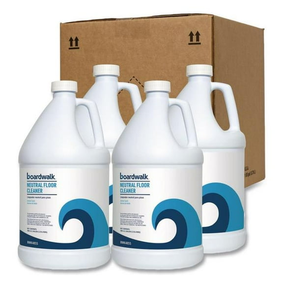 Boardwalk BWK4855 Neutral Floor Cleaner, Lemon Scent, 1 gal Bottle - 4 Count