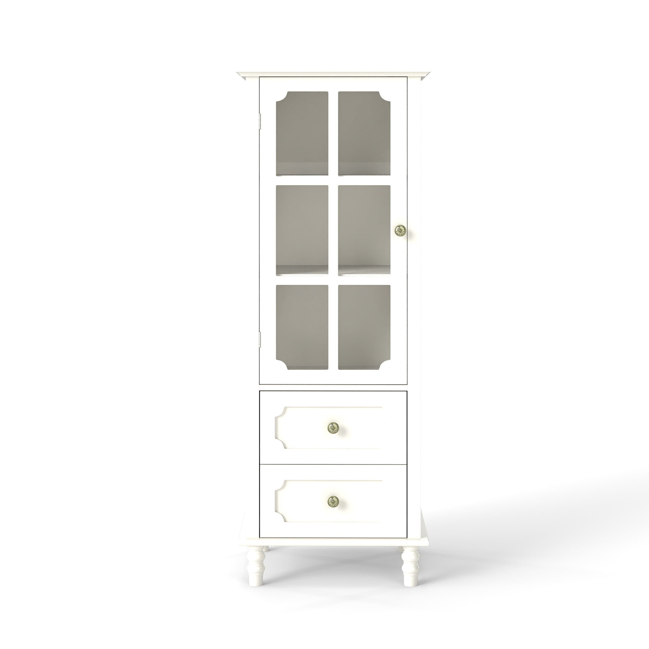 Noble House Nell 52" Tall Buffet Cabinet, Tempered Glass Doors, Wooden Storage Sideboard Cupboard, Creamy White
