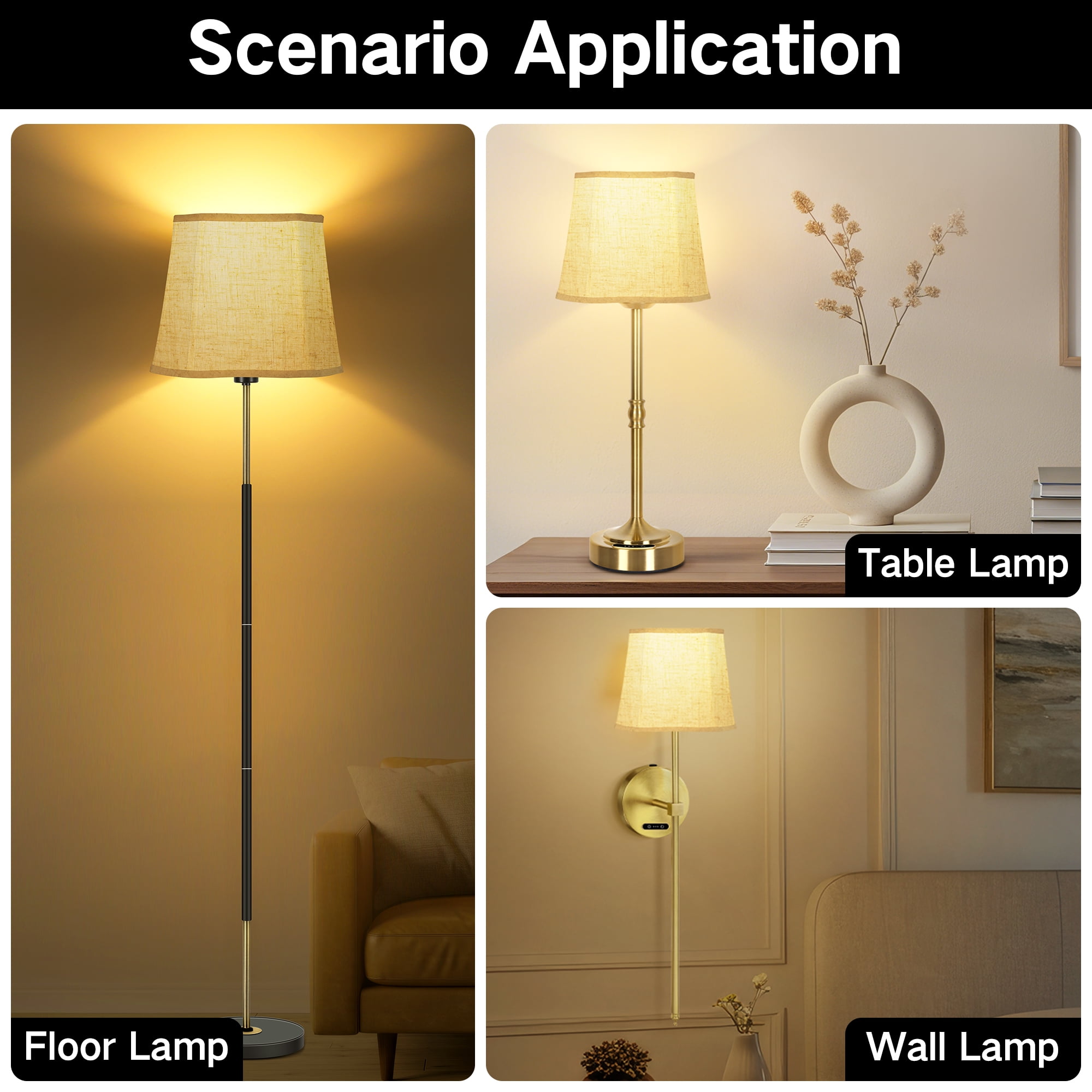 OUTON White Lamp Shades for Floor Lamps, Replacement Linen Lampshades for Table Lamps & Bedside Lamps, 10" Top x 13" Bottom x 10.25" High, Easy to Assemble