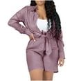 thumbnail image 6 of FRSASU New Women's 2 Piece Striped Outfits Long Sleeve Button Down Shirt and Shorts Set Lounge Matching Sets Summer Thin Sets Purple S(S), 6 of 9