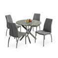 thumbnail image 1 of Ensemble de Salle à Manger Rond en Verre 5 Pcs avec Chaises à Pieds Chromées en Lin Gris, 1 of 2