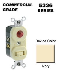 Leviton 5336-I Duplex Combo Switch/Pilot Light Single-Pole/Neon Pilot 20A 125V - Ivory