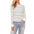 thumbnail image 2 of SUÉTER CASUAL INSPIRE CHIC PARA MUJERES, DE CUELLO REDONDO A RAYAS, HUECO, TENDENCIA DE OTOÑO INVIERNO, TAMAÑO XS, BLANCO, 2 of 5