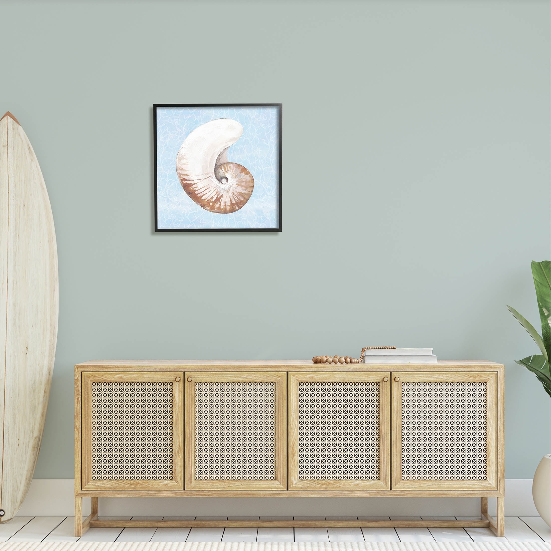 Sea Life Nautilus Water Pattern Animals & Insects Graphic Art Black Framed Art Print Wall Art
