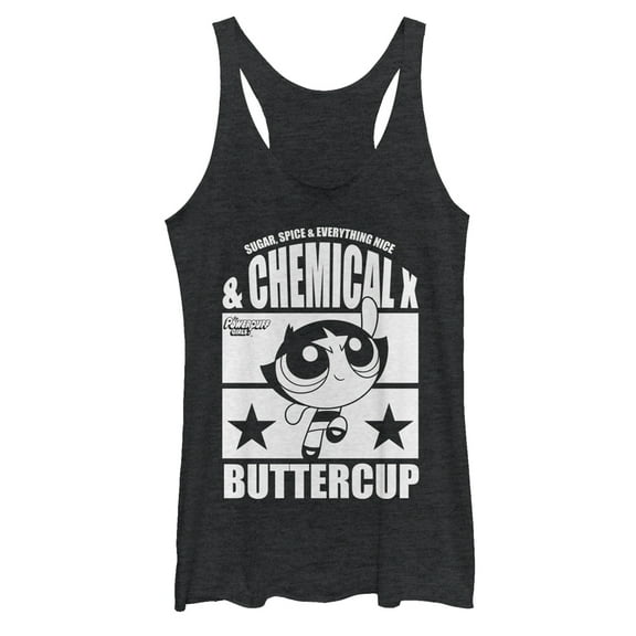 Women's The Powerpuff Girls Chemical X Buttercup  Racerback Tank Top Black Heather Medium
