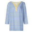 thumbnail image 5 of JULMCOMO Going Out Tops for Women Button Decor V Neck Tops 3/4 Sleeve Summer T-Shirts Striped Print Casual Dressy Tops Tunic, 5 of 5