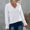 thumbnail image 3 of Mujeres de manga larga Top encaje cuello en V poliéster suelta transpirable máquina lavable ropa blanca L, 3 of 7