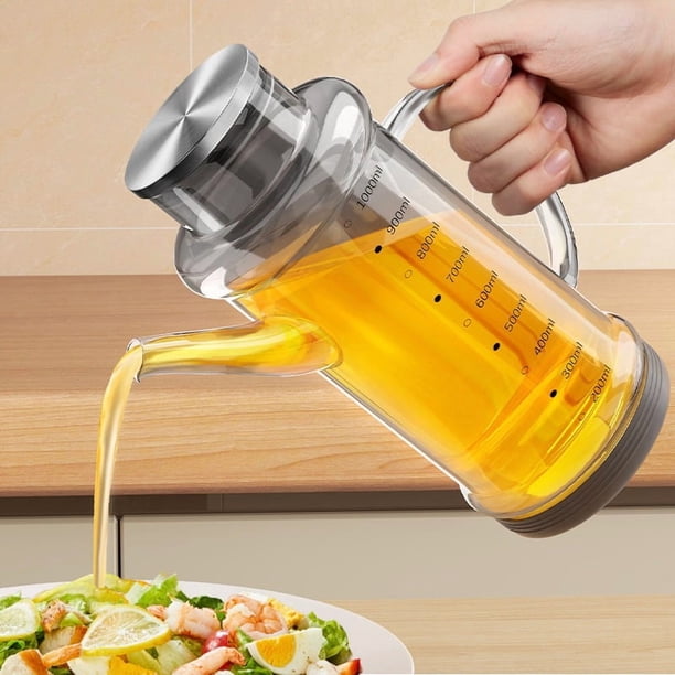 Botella de aceite de vidrio de 1000 ml con base de silicona - Dispensador de aceite de gran capacidad for cocina y comedor