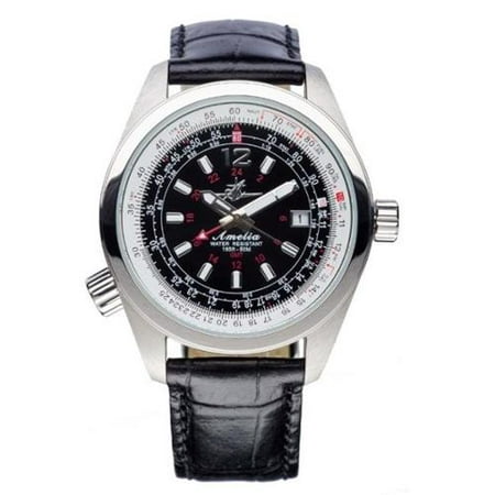 Abingdon 0610696150622 Aviatrix Collection Amelia - Runway Black Leather Stainless Steel Women Watch