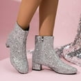 thumbnail image 6 of Miluxas Women's Glitter Boots Sparkly High Heel Sequin Chunky Ankle Boots Silver 9.5(43), 6 of 9