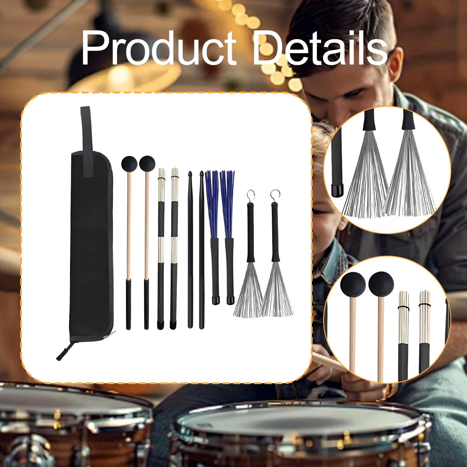 LeeQinersw Drum Sticks Set Mallet Brushes Practice Sturdy Metal Brushes with Storage Bag for Professional Teaching Enthusiast Folk Songs