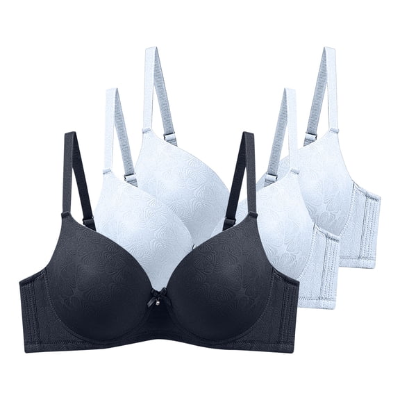 Mgmyaa 3PC Women's Underwire Push-Up Bra Plus Size Lift Support Comfortable Everyday Full Coverage Tshirt Bra