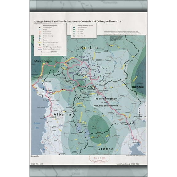 24"x36" Gallery Poster, cia map of Kosovo snowfall & infrastructure 1999