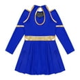 thumbnail image 6 of TiaoBug Kids Cheer Leader Costume Halloween Outfit Long Sleeve Cold Shoulder Cheerleading Dress Royal Blue 8, 6 of 7
