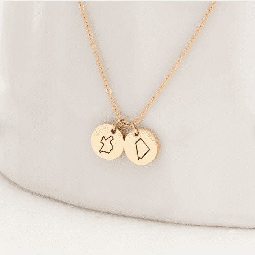 Personalized Long Distance Disc Necklace Engraving Round Jewelry Christmas Gift for Her