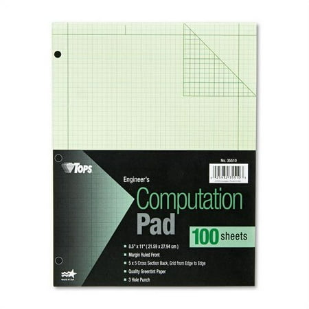 Engineering Computation Pad, Grid To Edge, 8 1/2 X 11, Green, 100 Sheets