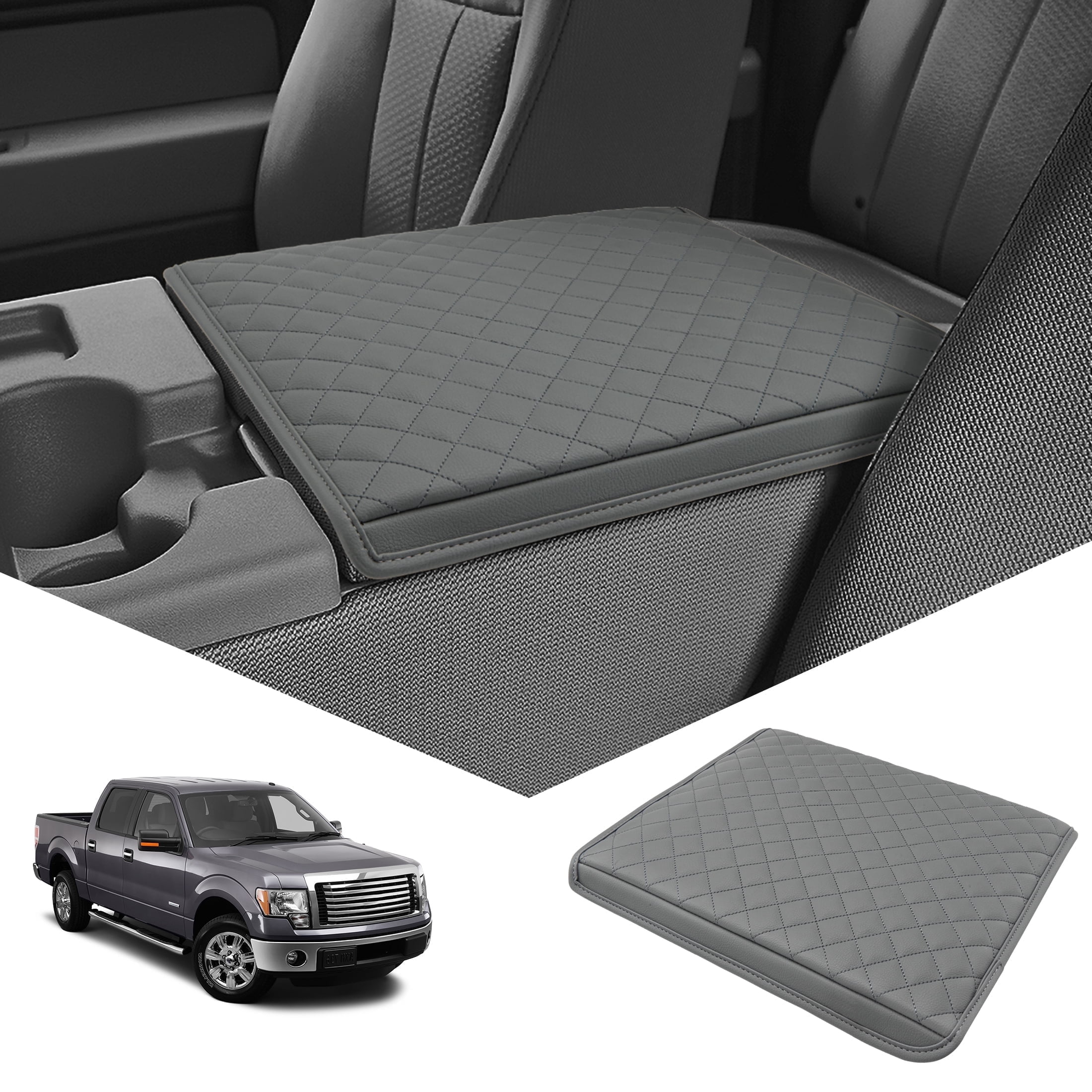 KBH Center Console Armrest Cover for Ford F150 2011-2014 with Jump Seat Console, PU Leather Middle Console Cover for Truck Interior Accessories (Dark Gray)
