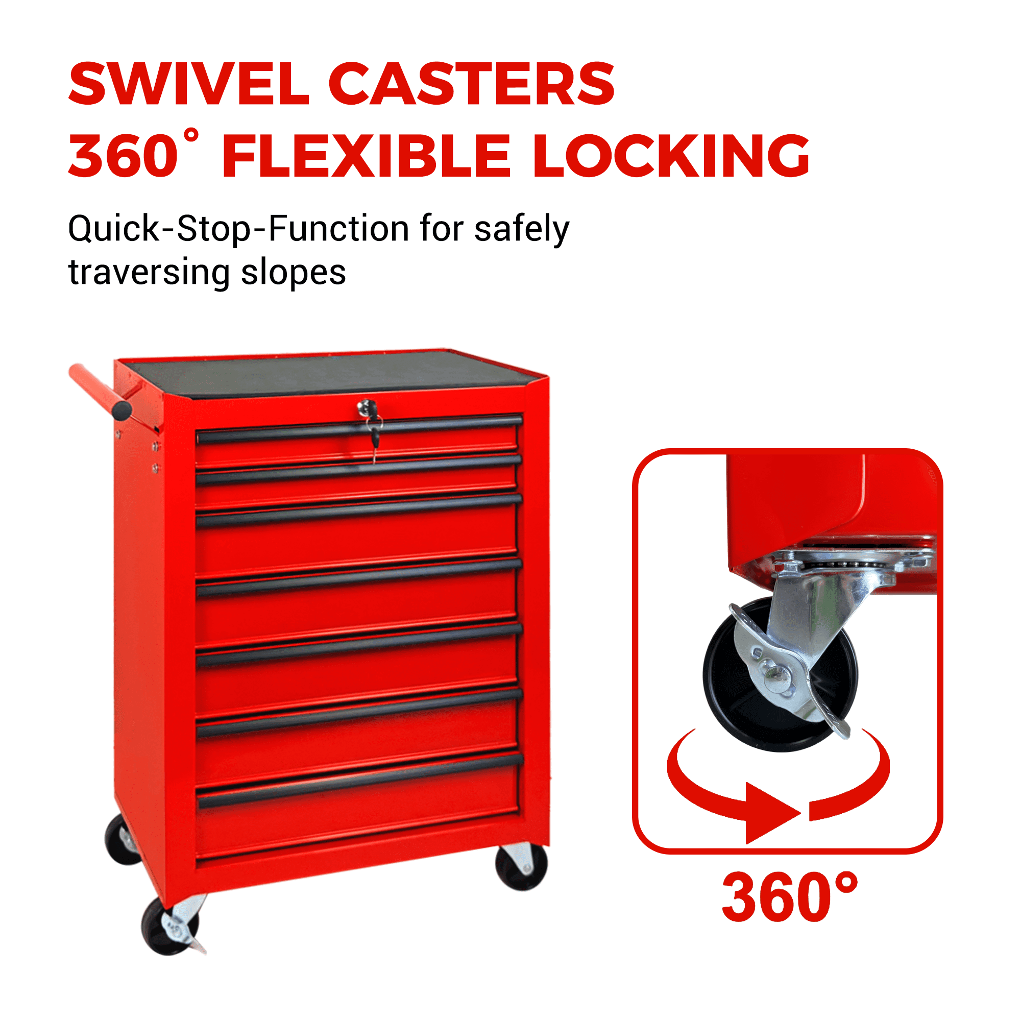 Rolling 20-Inch Metal Tool Chest with 7 Drawers and Ball Bearing Slides, Steel Tool Cabinet for Garage and Workshop, Red