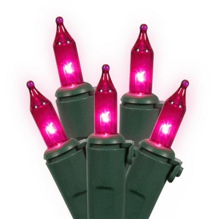 Set of 50 Pink Mini Christmas Lights - Green Wire