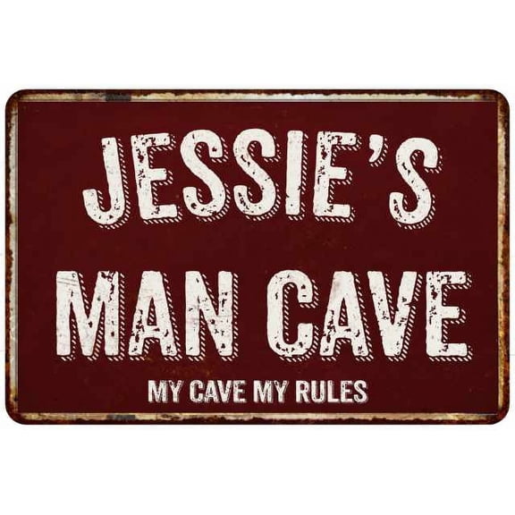 JESSIE'S Man Cave Red Grunge Sign Metal 8x12 Decor 108120003301