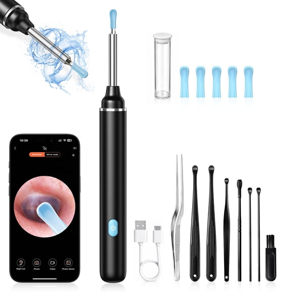 VIIWII Ear Wax Removal Kit with Camera, 1080P HD Wireless Otoscope Ear Cleaner with LED Light & 6 Ear Spoons, Earwax Removal Tool for iPhone & Android