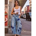 thumbnail image 4 of Women'S Casual Loose Wide Leg Mid-Rise Straight Jeans Y2k Boyfriend Style Jeans Denim Cropped Pants Blue Love S, 4 of 7