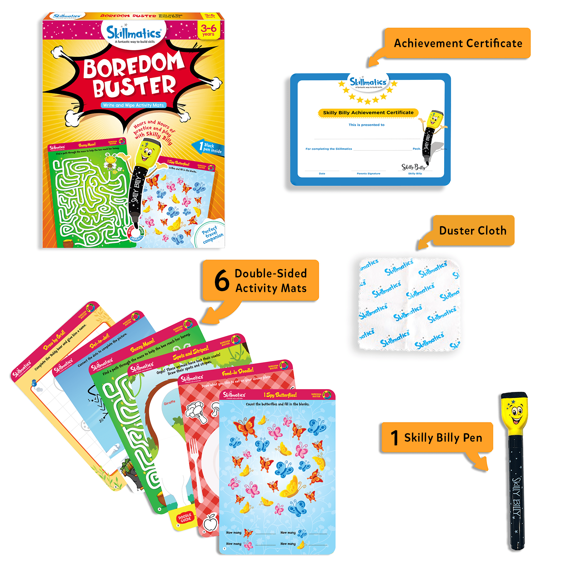Skillmatics Educational Game - Boredom Buster, Reusable Activity Mats with Dry-Erase Marker for Kids Ages 3-6