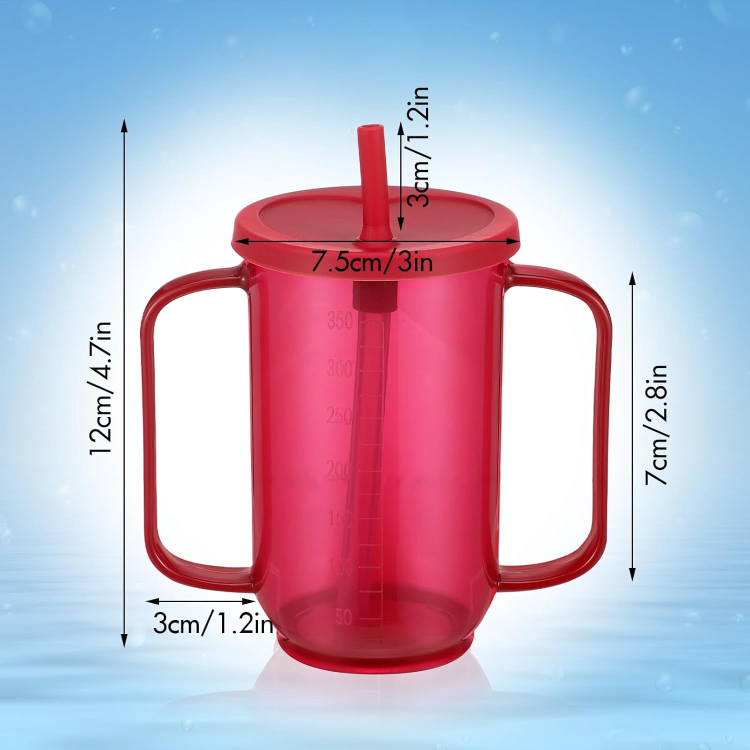 ABPETE Adult Sippy Cups for Elderly 12 oz Straw Sippy Cups with 2 Handles No Spill for Adults Spill Proof Dysphagia Cup for Disabled Patients(Red)