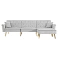thumbnail image 3 of Living Room Sectional Sofas with Sleeper, L-Shaped Sofa Bed with Reversible Ottoman, 2 Pillows, Modern Fabric Bedroom Furniture Sleeper Sofa Couch with Metal Legs for Small Space, Light Gray, L5557, 3 of 11