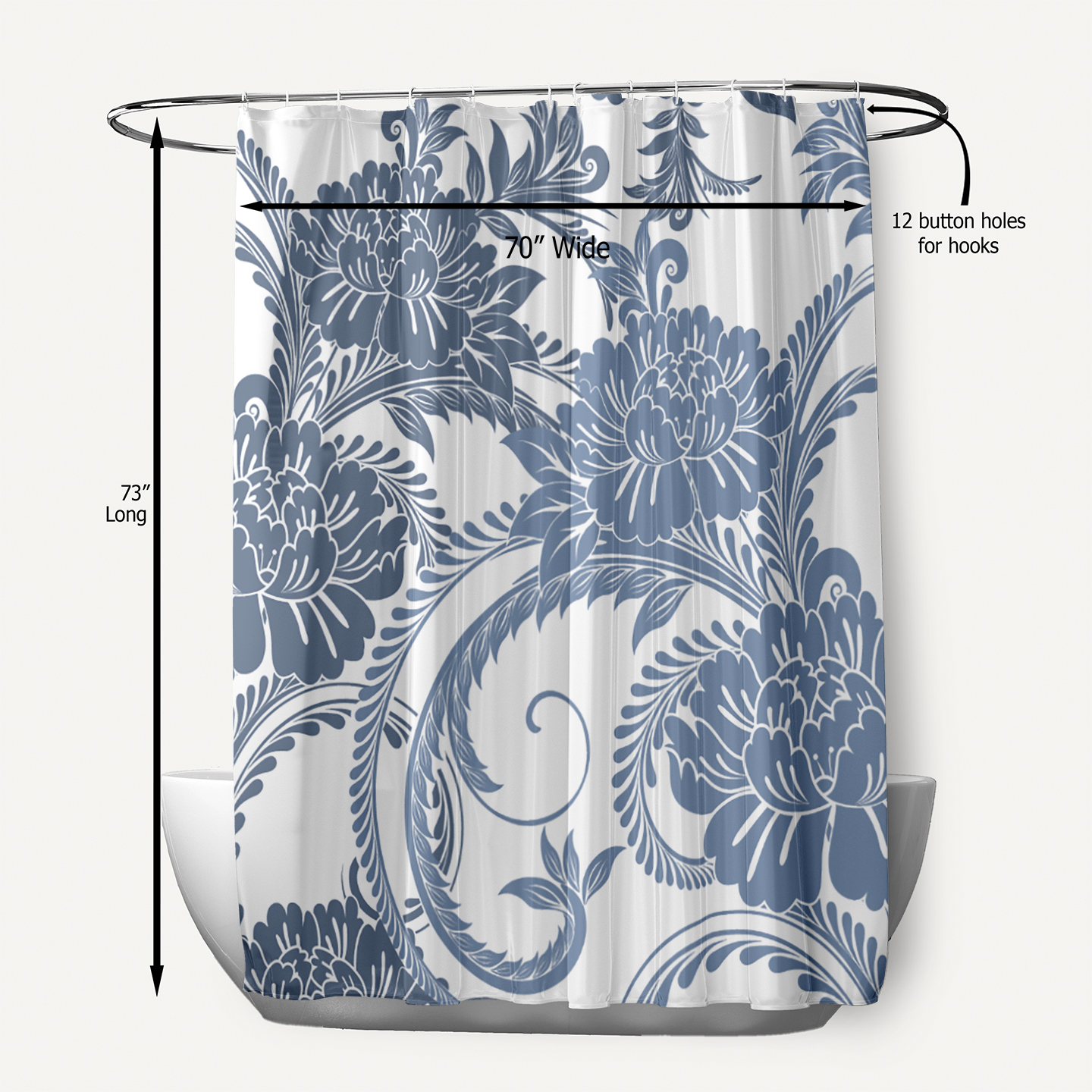 Simply Daisy 70" W x 73" L Flower Flourish Polyester Shower Curtain, Blue [1 Ct]