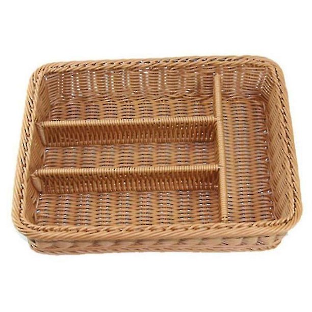 Cesta de almacenamiento de vajilla de cocina, bandeja de ratán de 4 compartimentos