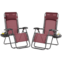 Alden Design 2pcs 26in Foldable Outdoor Zero Gravity Chair with Cupholder/Pillow, Burgundy
