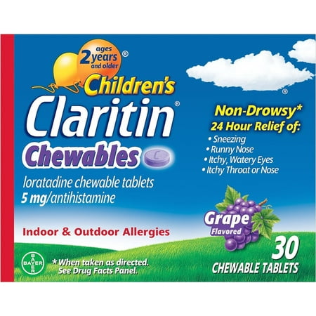 Claritin Children's24 Hour Non-Drowsy Allergy Grape Chewable Tablet, 5 mg, 30 Count