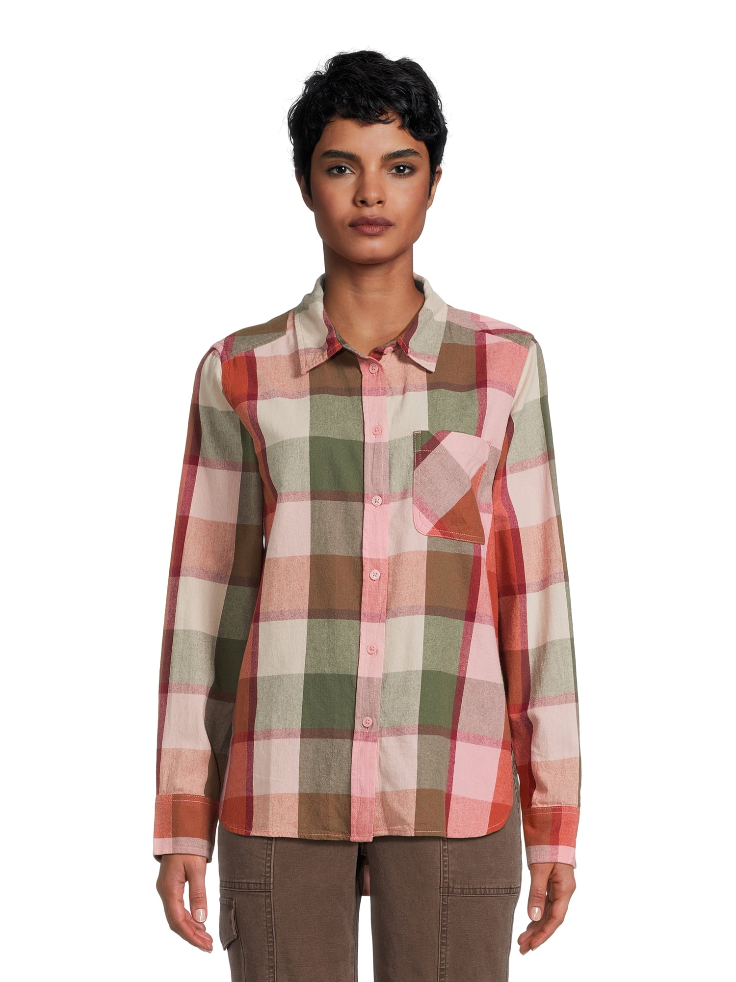 Time and Tru Women's Button Down Flannel Shirt, Sizes XS-3XL - Walmart.com