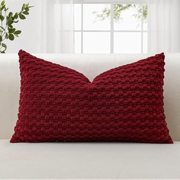 Eryueer Corduroy Soft Cushion Covers 30x50 cm Decorative Throw Pillow Covers with 3D Bubble Texture Cushion Case for Couch Sofa Bedroom Soft Pillowcase for Home Decor (Burgundy)