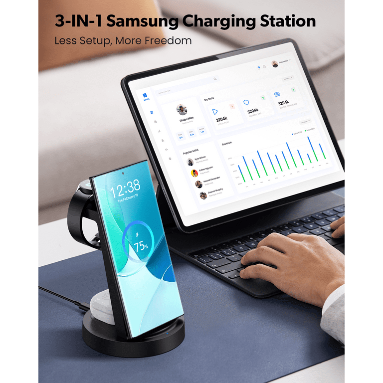 Samsung 3 in 1 Wireless Fast Charger for Galaxy S24 S23 S22 Note Z Flip Fold Galaxy Watch 6 5 Buds 2 Pro Walmart