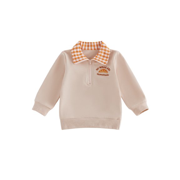 RUINIXCW Toddler Boy Thanksgiving Pullover Sweatshirt Quarter Zipper Lapel Neck Long Sleeve Croissant/Turkey Embroidery Tops