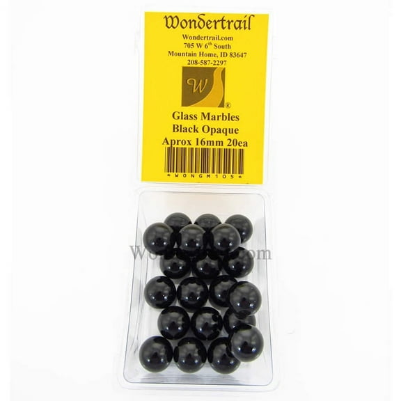 Black Opaque 16mm Glass Marbles Pack of 20 Wondertrail