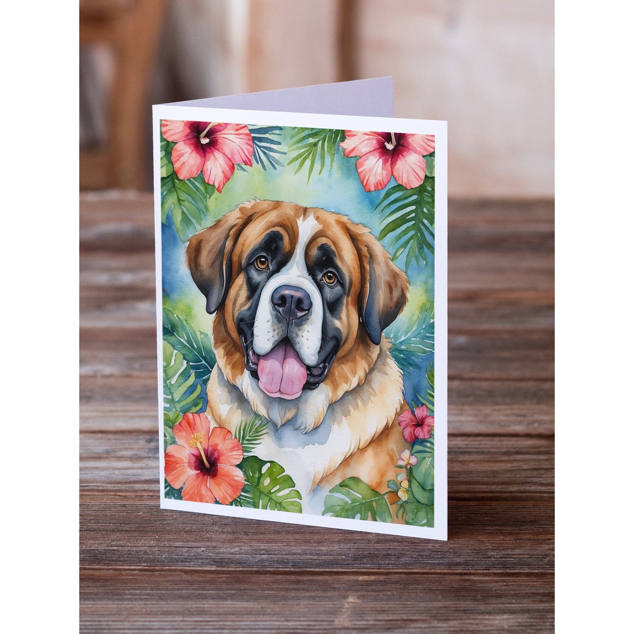 Saint Bernard Luau Greeting Cards Pack of 8 7 in x 5 in