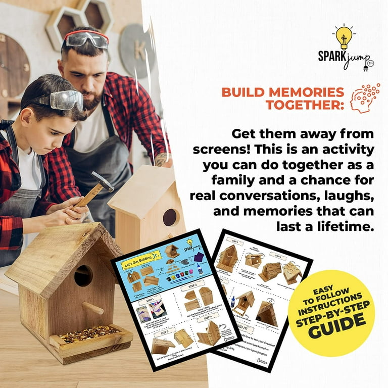 DIY birdhouse woodworking kit by SparkJump for all ages- Made of high  Quality, durable, water proof cedar wood - Perfect DIY woodworking kit