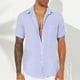 thumbnail image 1 of Blusa y camisa de manga corta con cuello vuelto para hombre, blusa informal de moda con botones y retazos, blusa de manga corta con cuello alto, blusa de poliéster para hombre, 1 of 6