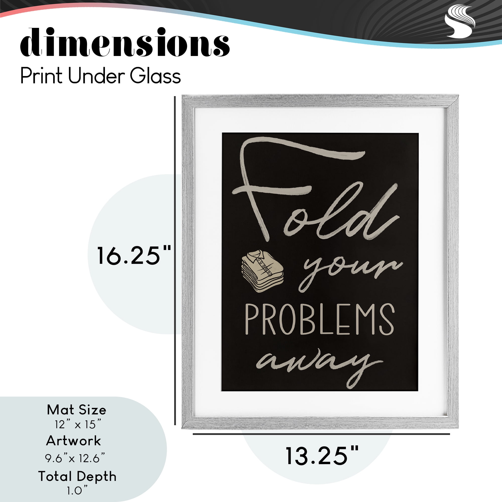 Fold Your Problems Away Gray Framed Print Under Glass, design by Marcus Prime